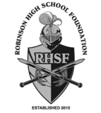 A black and white image of the robinson high school foundation logo.